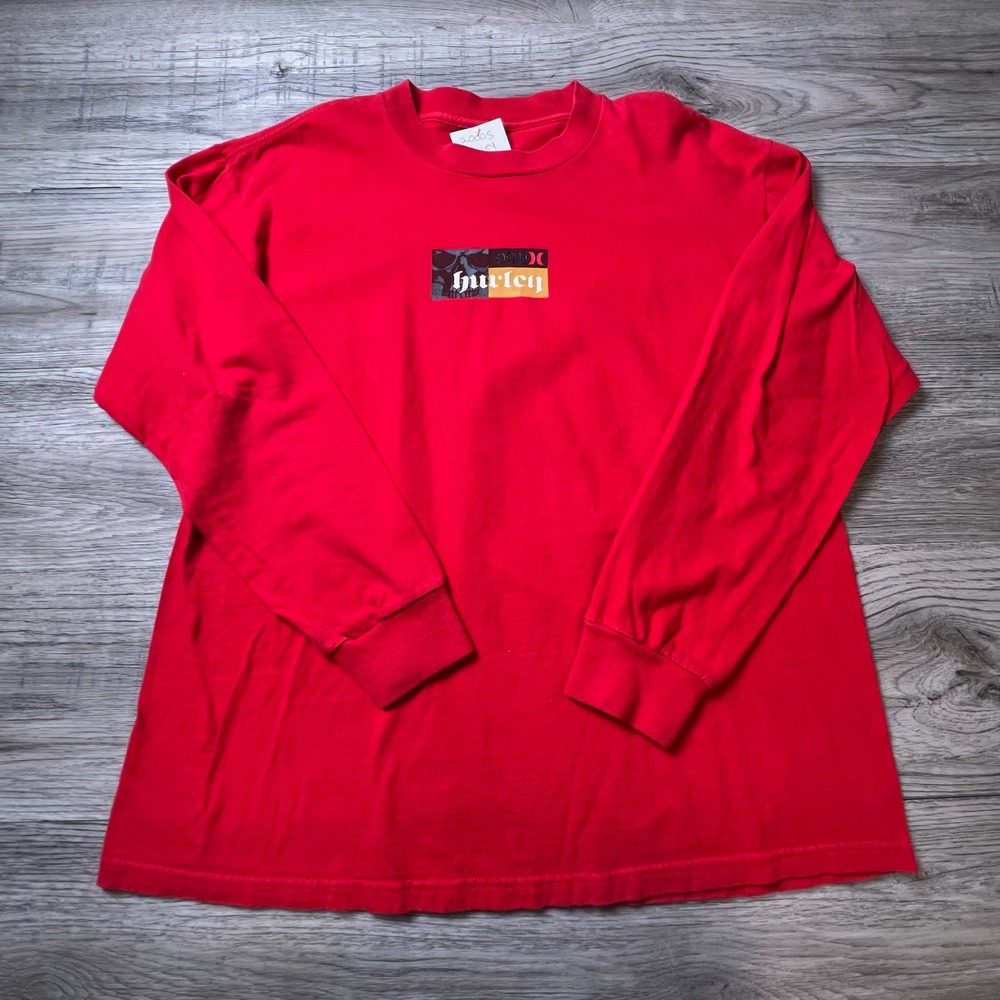 Hurley Long Sleeve Shirt Men L Red Graphic Skull Embroidered Y2K Skater Made USA